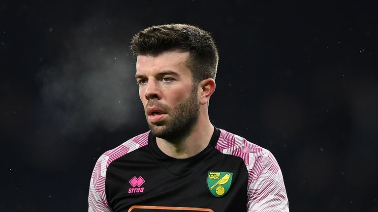 Grant Hanley of Norwich City warms up prior to the FA Cup Fifth Round match between Tottenham Hotspur and Norwich City at Tottenham Hotspur Stadium on March 04, 2020 in London, England