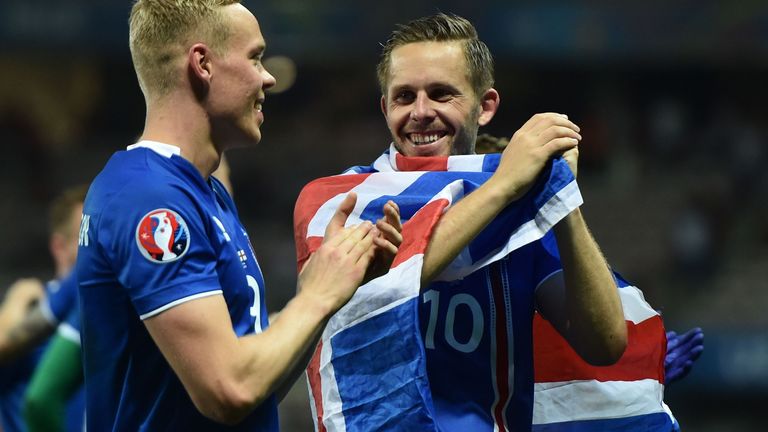 Sigurdsson celebrates Iceland's famous win over England at Euro 2016