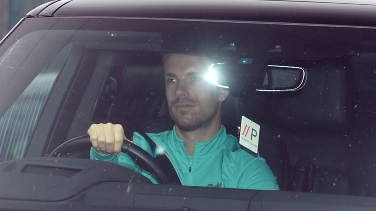 Jordan Henderson arrives at Melwood in Liverpool, north west England for a training session on May 19, 2020.