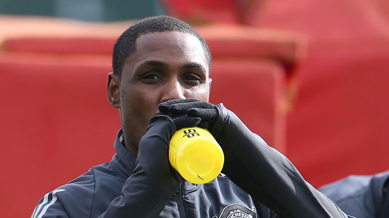 Odion Ighalo of Manchester United in action during a first team training session at Aon Training Complex on March 11, 2020 in Manchester, England. 