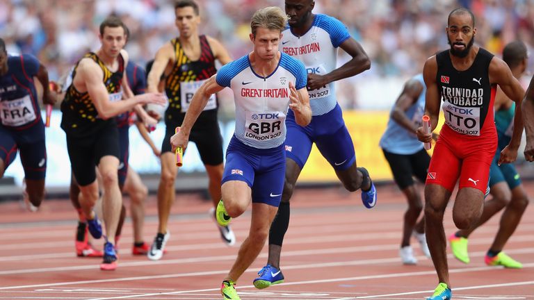 Green runs in the 4x400m relay heats at the 2017 World Athletics Championships