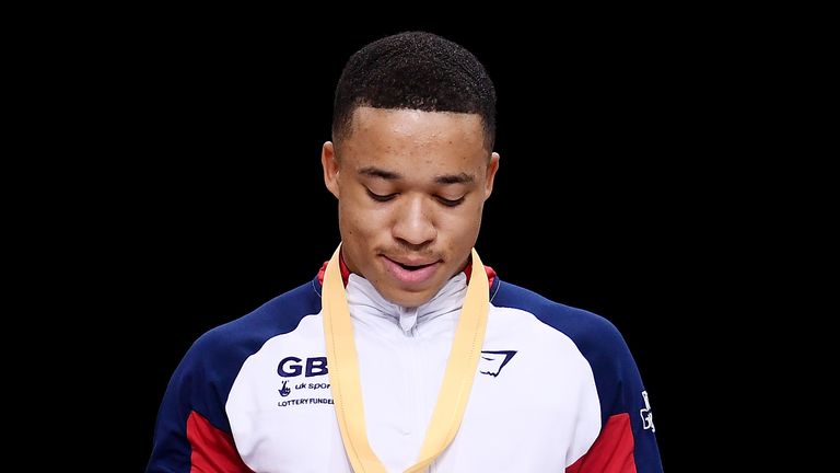 Joe Fraser won gold on the parallel bars at the FIG Artistic Gymnastics World Championships in 2019