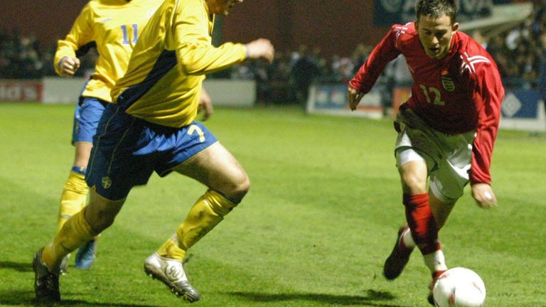 Kyle Nix in action for England U18 against Sweden at York