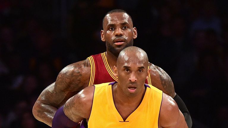 LeBron James and Kobe Bryant compete in a 2016 regular season game