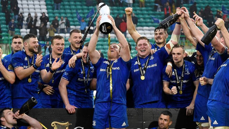 Leinster celebrate beating Glasgow in the Pro 14 final last year
