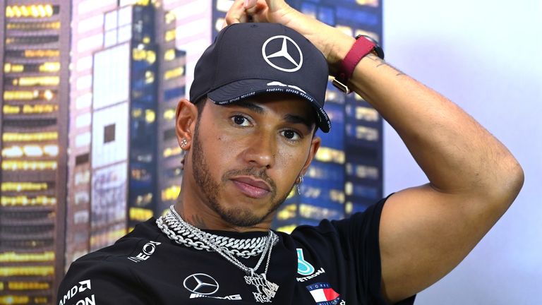 MELBOURNE, AUSTRALIA - MARCH 12: Lewis Hamilton of Great Britain and Mercedes GP looks on during a press conference during previews ahead of the F1 Grand Prix of Australia at Melbourne Grand Prix Circuit on March 12, 2020 in Melbourne, Australia. (Photo by Clive Mason/Getty Images)
