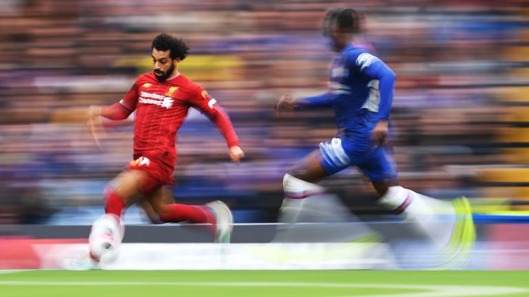 LONDON, ENGLAND - SEPTEMBER 22: Mohamed Salah of Liverpool runs with the ball during the Premier League match between Chelsea FC and Liverpool FC at Stamford Bridge on September 22, 2019 in London, United Kingdom. (Photo by Laurence Griffiths/Getty Images)