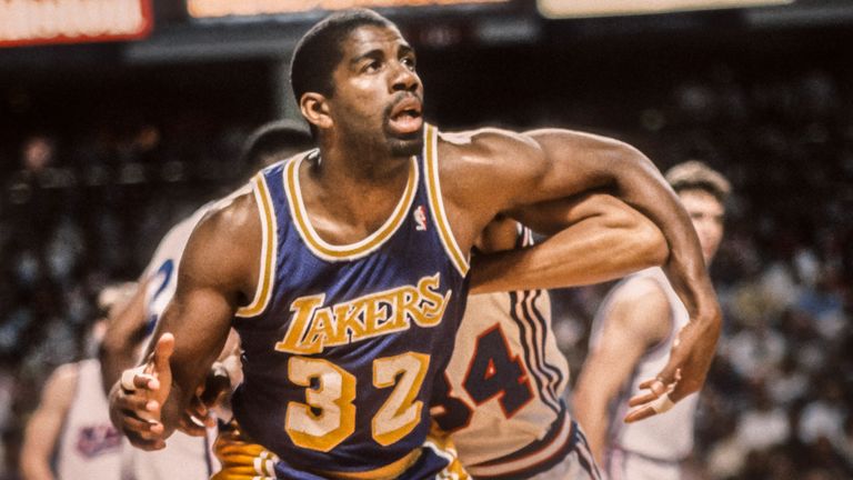 Retro 84 85 Gold Logo Earvin Johnson #32 Los Angeles Lakers Basketball Jerseys A 