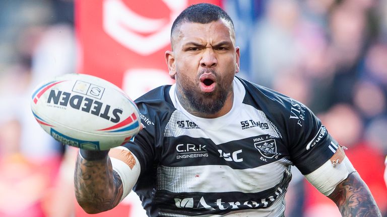 Picture by Allan McKenzie/SWpix.com - 01/03/2020 - Rugby League - Betfred Super League - Hull FC v Catalans Dragons - KC Stadium, Kingston upon Hull, England - Hull FC's Manu Ma'u celebrates his try against the Catalan Dragons.