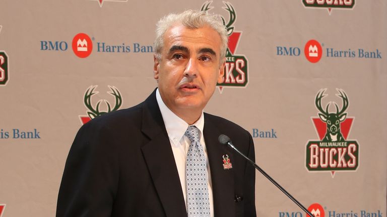 Milwaukee Bucks owner Marc Lasry addresses the media