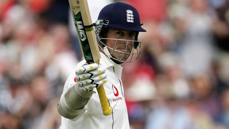 BIRMINGHAM, UNITED KINGDOM - AUGUST 04: Marcus Trescothick of England acknowledges his half century during day one of the Second npower Ashes Test match between England and Australia at Edgbaston on August 4, 2005 in Birmingham.  (Photo by Tom Shaw/Getty Images) *** Local Caption *** Marcus Trescothick