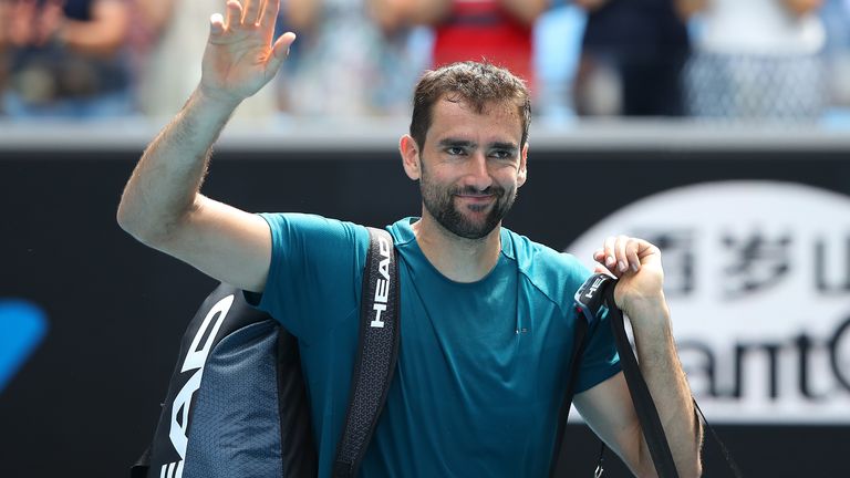 Marin Cilic of Croatia acknowledges the crowd after defeat in his Men's Singles fourth round match against Milos Raonic of Canada on day seven of the 2020 Australian Open at Melbourne Park on January 26, 2020 in Melbourne, Australia.