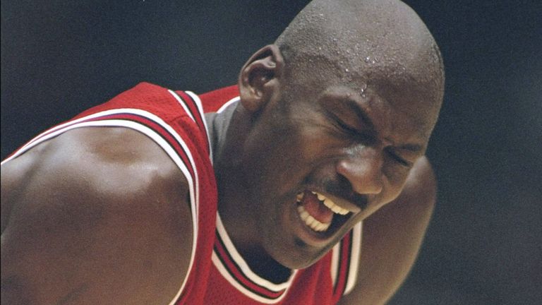 Michael Jordan shows his frustration during a Bulls game in 1998