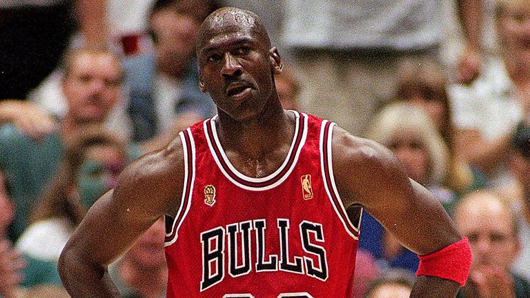 Michael Jordan shows his fatigue and frustration during Game 5 of the 1997 NBA Finals