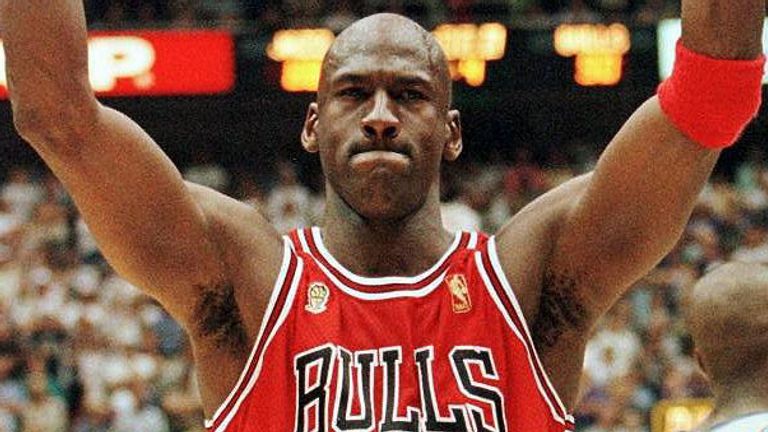 Michael Jordan celebrates a Chicago Bulls victory