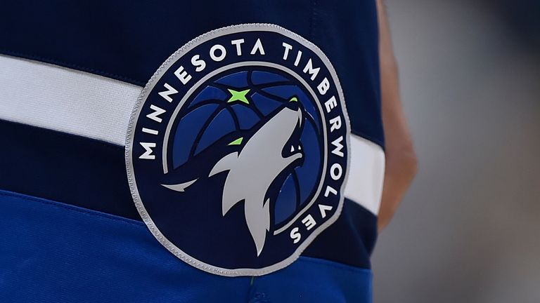 The Minnesota Timberwolves' team logo pictured on a player's shorts