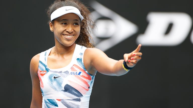 Naomi Osaka of Japan shows appreciation to the crowd after winning her Women's Singles second round match against Saisai Zheng of China on day three of the 2020 Australian Open at Melbourne Park on January 22, 2020 in Melbourne, Australia.