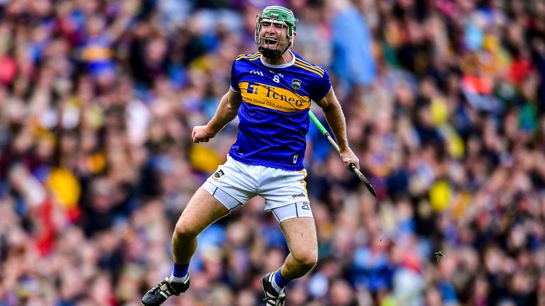 Noel McGrath of Tipperary celebrates in injury-time during the 2019 All-Ireland Senior Hurling Championship final