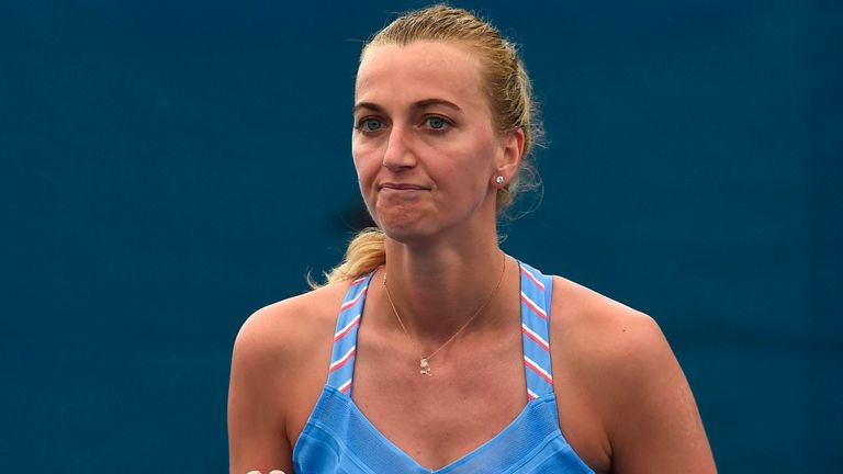Czech tennis player Petra Kvitova reacts after she defeated her compatriot Karolina Muchova in the final tennis match of the Czech Tennis Association Presidents Cup on May 28, 2020 in Prague. -