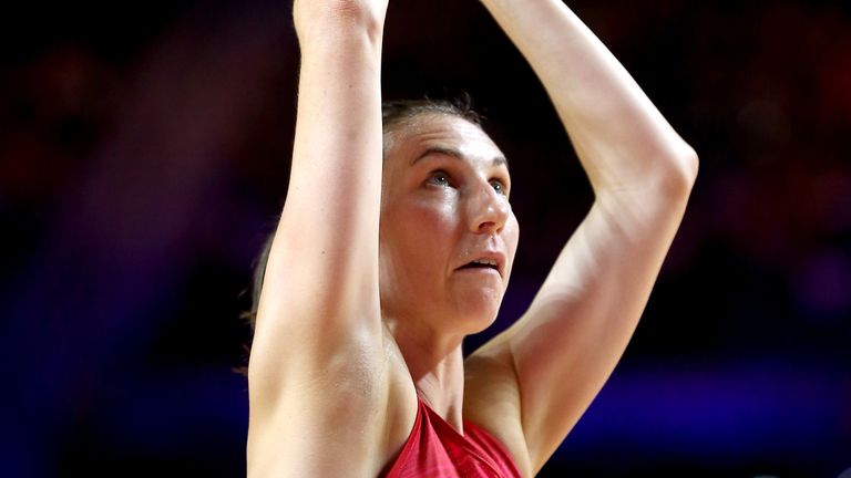 Rachel Dunn putting up some shots at the 2019 Vitality Netball World Cup