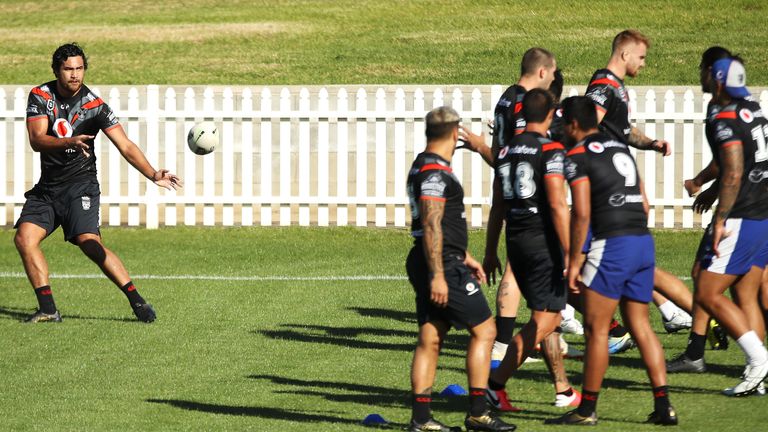 Peta Hiku passes the ball during a training session in Tamworth