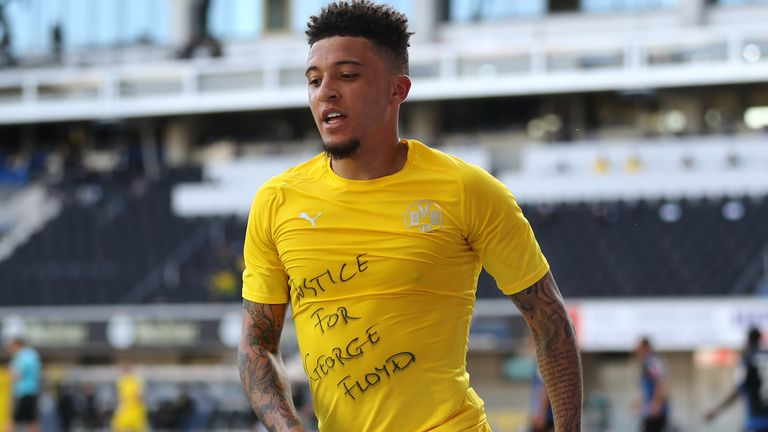 Jadon Sancho revealed a message of support for George Floyd, who was killed by police in the US on May 25