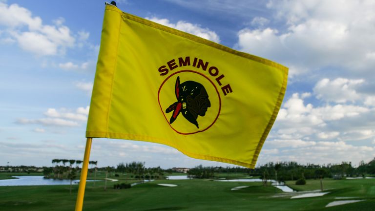 JUNO BEACH, FL - NOVEMBER 29: A Seminole pin flag at Seminole Golf Club, on November 29, 2004, in Juno Beach, Florida, USA.  (Photo by David Alexander/Getty Images)