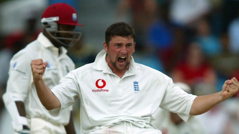 PORT OF SPAIN, TRINIDAD- MARCH 22:  Steve Harmison of England takes the wicket of West Indies Captain Brian Lara during the Cable and Wireless 2nd Test match between West Indies and England at the Queen's Park Oval Cricket Ground, on March 22 2004, in Port of Spain, Trinidad. (Photo by Ben Radford/Getty Images).. *** Local Caption *** Steve Harmison; Brian Lara