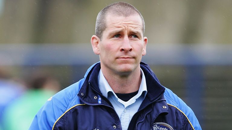 LEEDS, UNITED KINGDOM - APRIL 13: Stuart Lancaster, Director of Rugby of Leeds looks on during the Guinness Premiership match between Leeds Carnegie and Harlequins at Headingley Stadium on April 13, 2008 in Leeds, England. (Photo by Matthew Lewis/Getty Images)