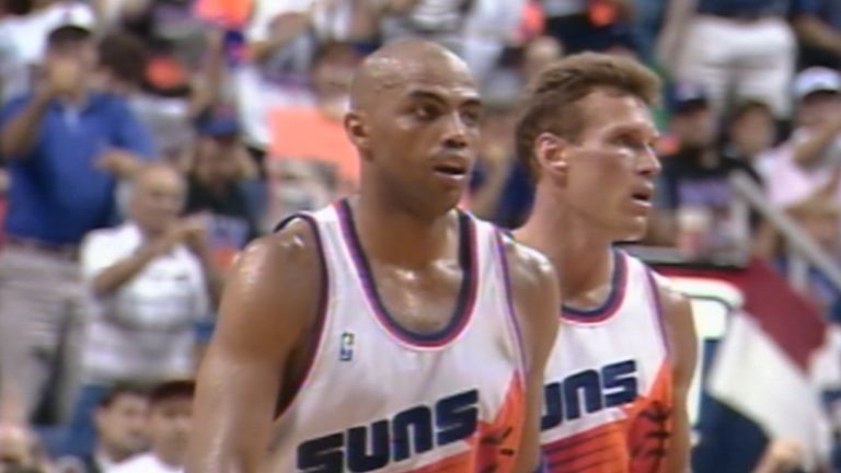 Relive MVP Charles Barkley’s brilliant 43-point performance in Phoenix’s Game 5 win over the Seattle SuperSonics in the 1993 Western Conference Finals.