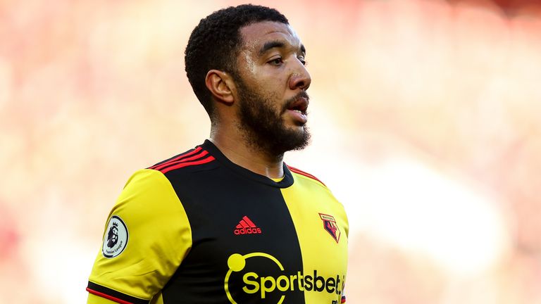 Troy Deeney during a Premier League game at Anfield