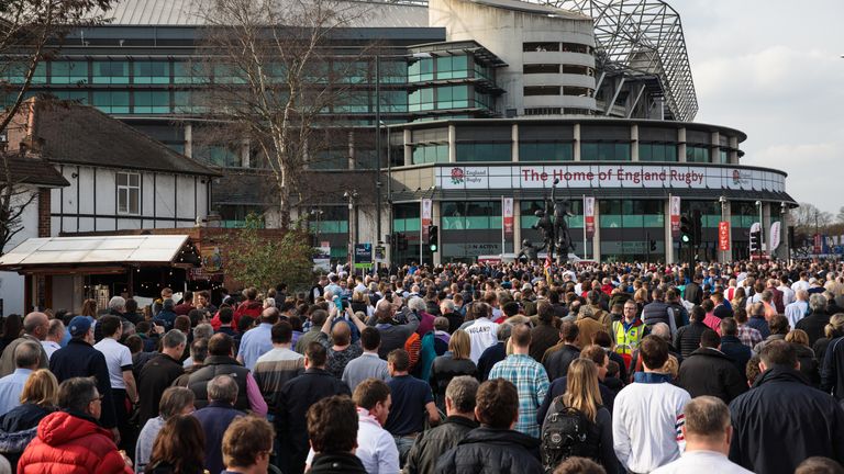 Fans gather at Twickenham Stadium