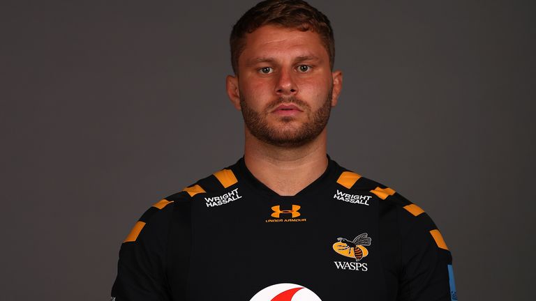 Thomas Young of Wasps poses for a portrait during the Wasps squad photocall for the 2019-2020 Gallagher Premiership Rugby season at The Ricoh Arena on August 28, 2019 in Coventry, England