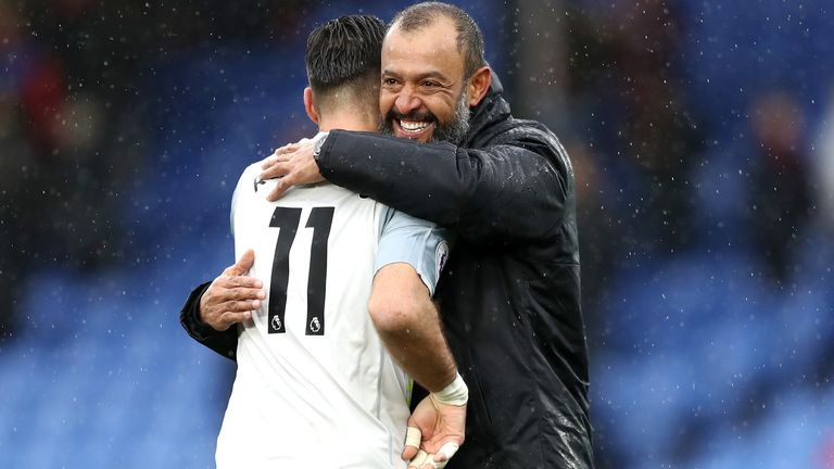 Rui Patricio and Nuno Espirito Santo during the Premier League match between Crystal Palace and Wolverhampton Wanderers at Selhurst Park on October 6, 2018 in London, United Kingdom.