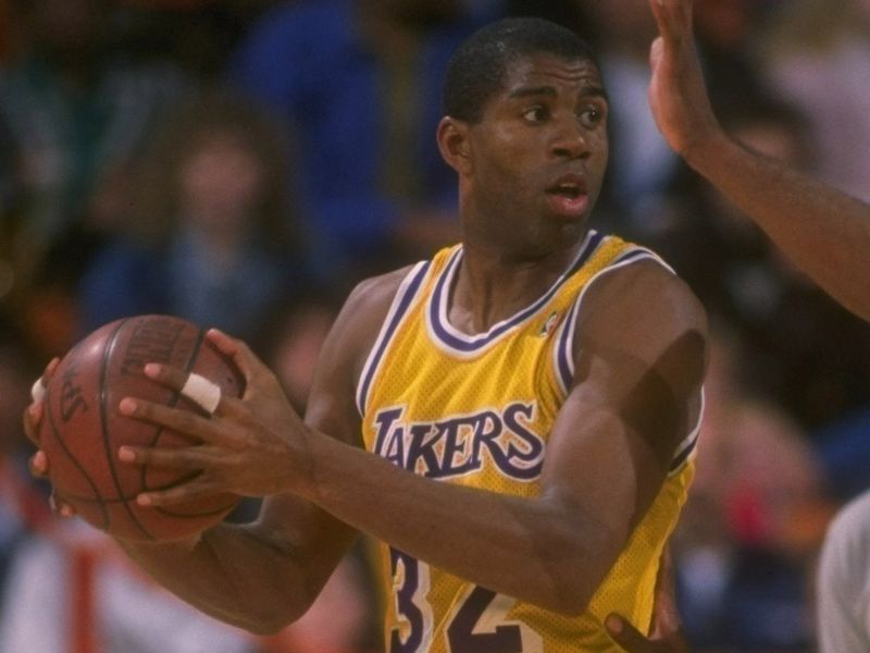 NBA - 1985: Magic Johnson #32 of the Los Angeles Lakers