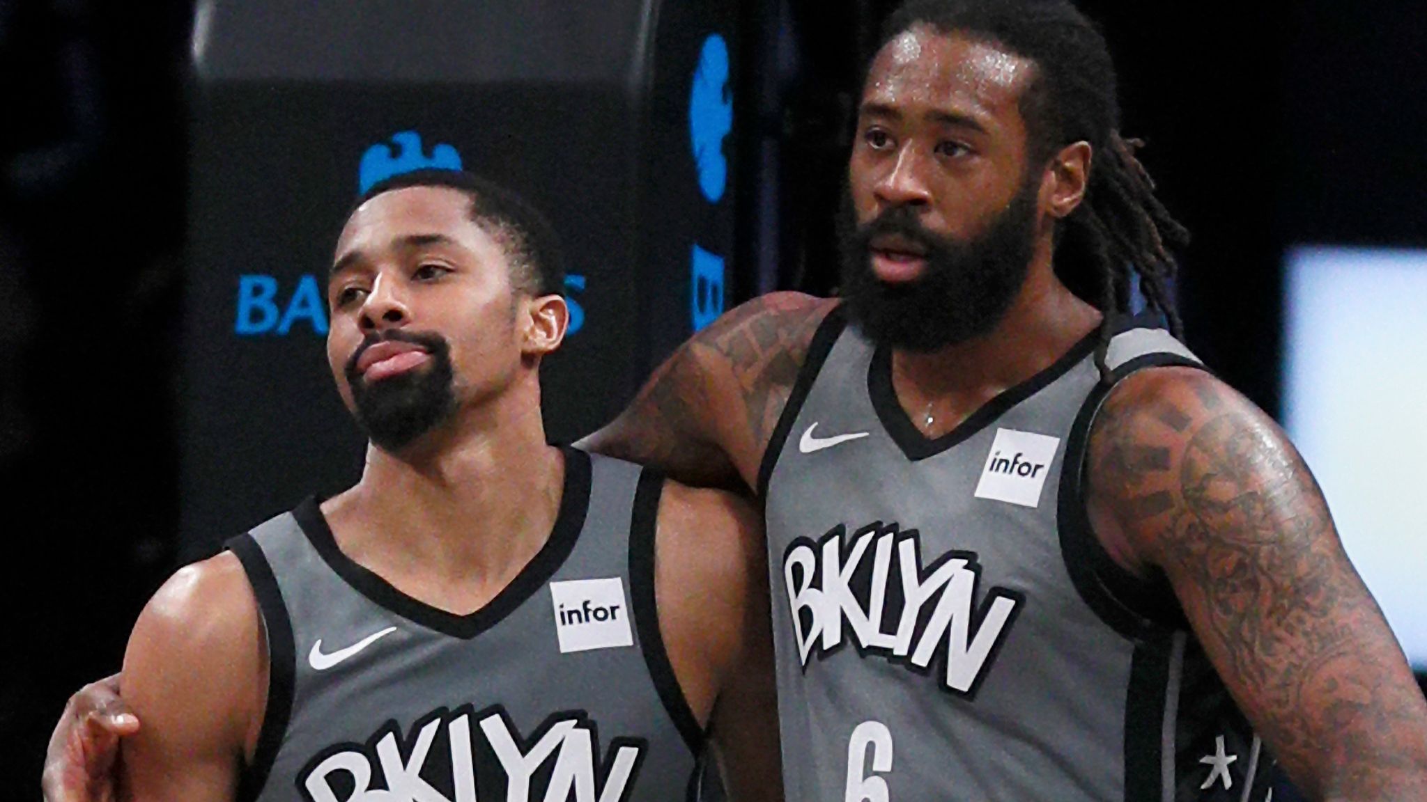 DeAndre Jordan (right) and Spencer Dinwiddie of the Brooklyn Nets. 