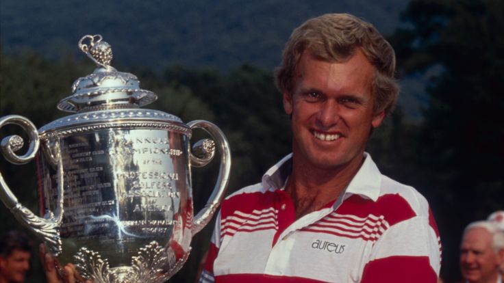 Wayne Grady with the 1990 PGA Championship trophy at the end of a turbulent week at Shoal Creek