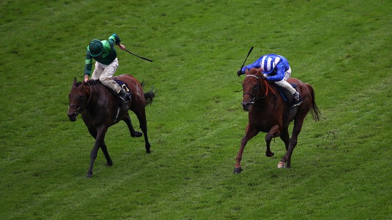 Molatham ridden by Jim Crowley (right) on the way to winning the Jersey Stakes during day three of Royal Ascot at Ascot Racecourse