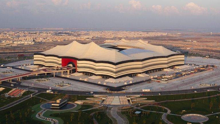 A general view Al Bayt Stadium on December 19, 2019 at Al Khor City, Qatar. 