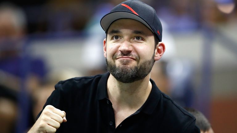 Husband of Serena Williams, Alexis Ohanian cheers during the women's singles first round match between Serena Williams and Magda Linette and on Day One of the 2018 US Open at the USTA Billie Jean King National Tennis Center on August 27, 2018 in the Flushing neighborhood of the Queens borough of New York City.