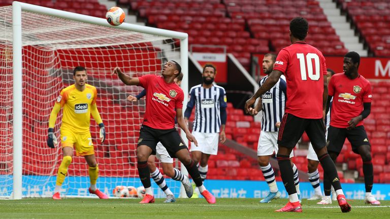 Anthony Martial looks to control the ball during the first game against West Brom