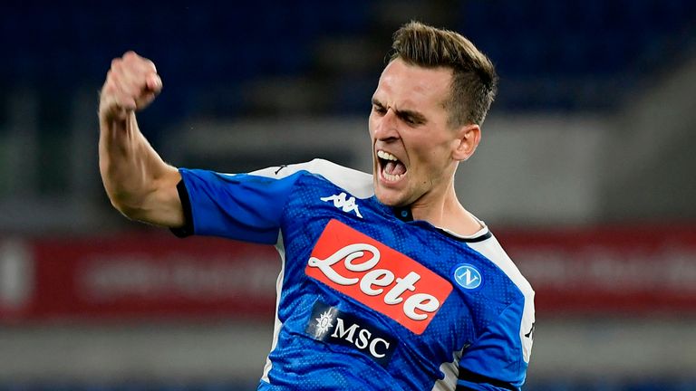 Napoli forward Arkadiusz Milik celebrates his decisive spotkick