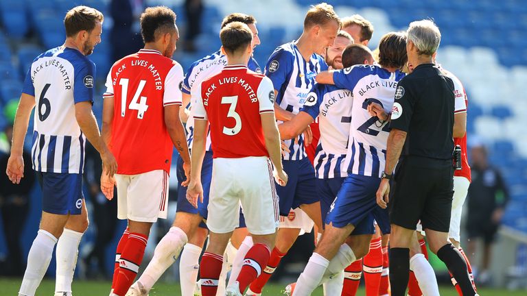 Tempers flared at the end of the match between Brighton and Arsenal players