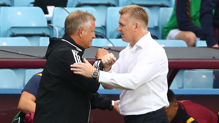 Managers Chris Wilder (left) and Dean Smith greet each other after Sheffield United&#39;s 0-0 draw at Aston Villa