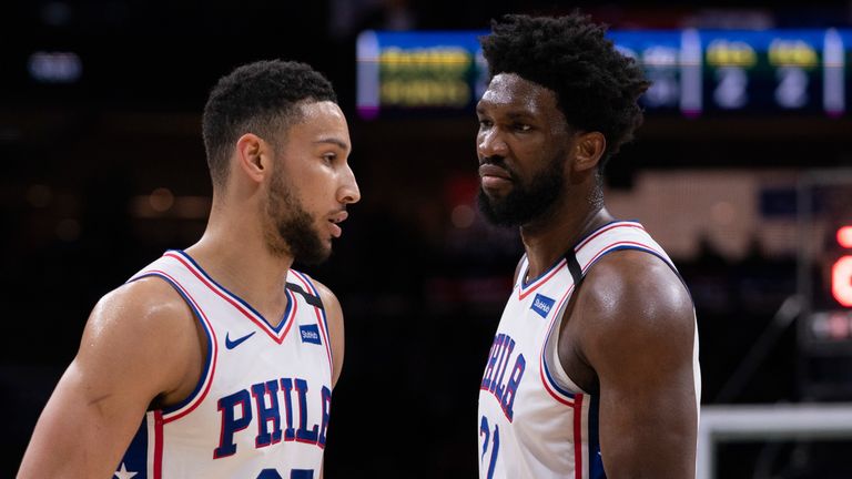 Ben Simmons and Joel Embiid on court together for the Philadephia 76ers