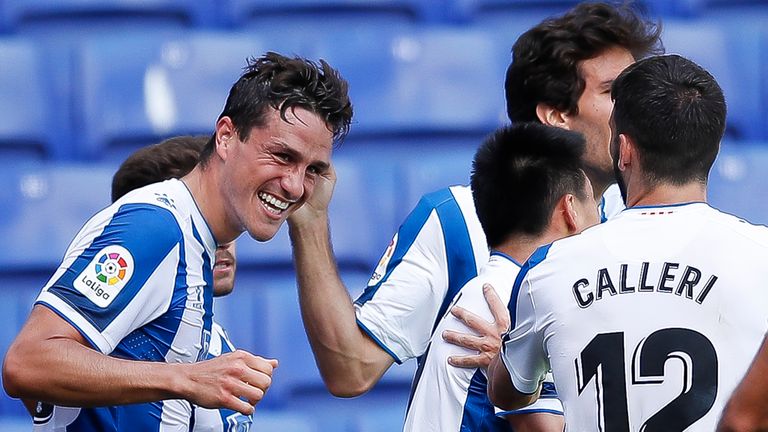Bernardo celebrates his goal for Espanyol 