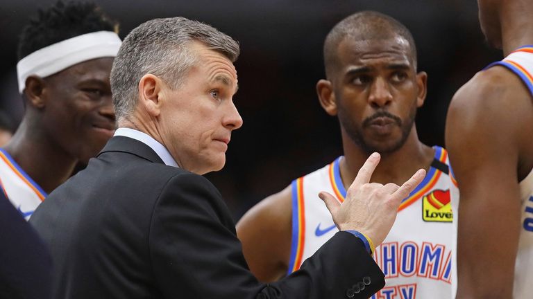 Billy Donovan issues instructions during an OKC timeout