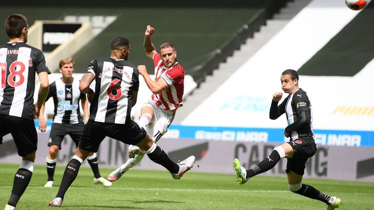 Striker Billy Sharp hooks a half chance over the bar during the first half