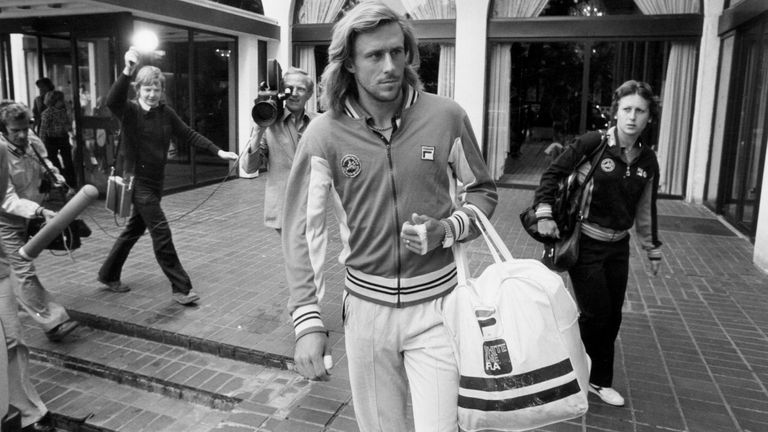 Swedish tennis player Bjorn Borg being followed by a television crew at his hotel in London during the Wimbledon Lawn Tennis Championships.