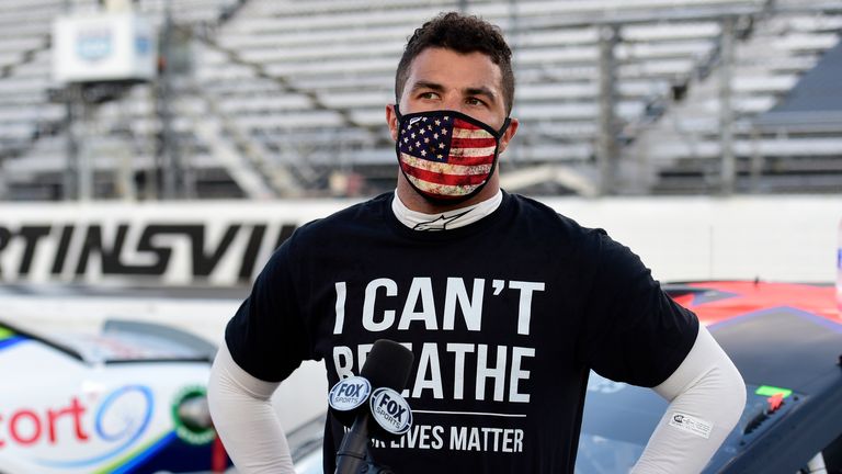 Bubba Wallace wearing a 'Black Live Matter' t-shirt on Wednesday